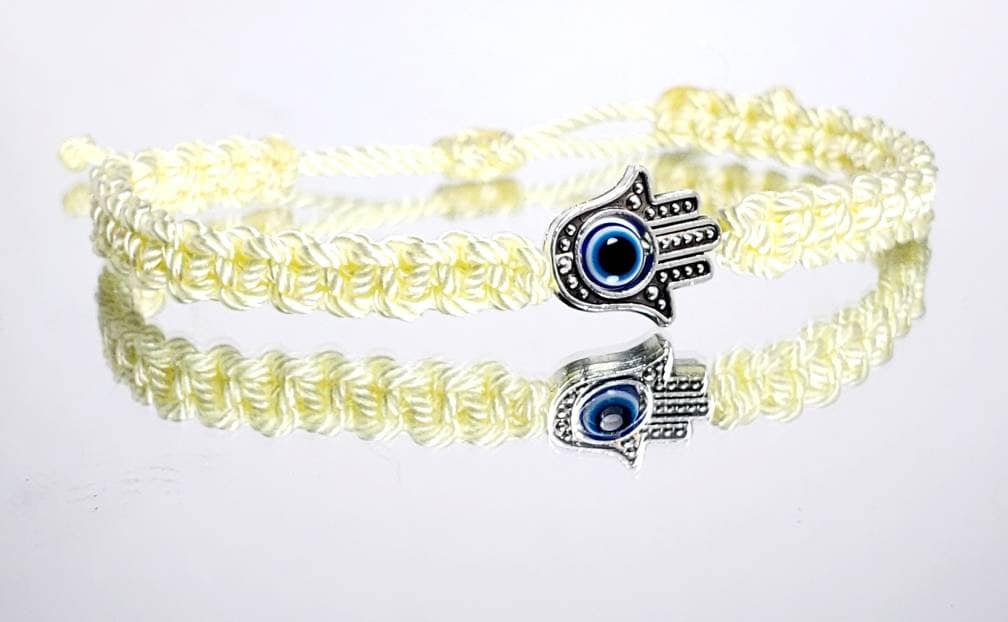 Hamsa hand light yellow string bracelet, for happiness, luck, health, and good fortune, new. good luck and evil eye charm for man and woman