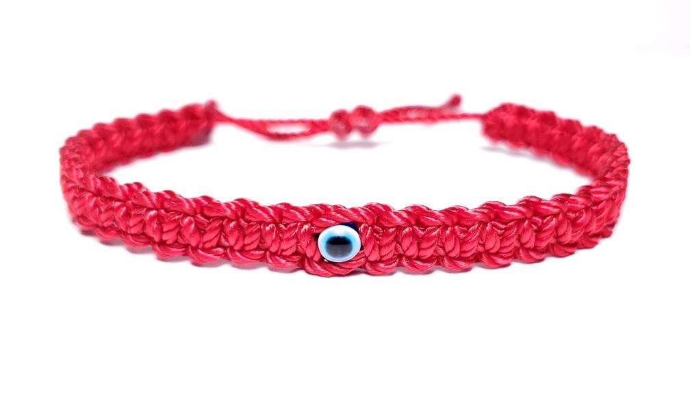 good luck red bracelet with a mini evil eye, braided red string wristband, evil eye protection braided bracelet for man & woman