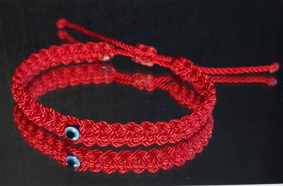 good luck red bracelet with a mini evil eye, braided red string wristband, evil eye protection braided bracelet for man & woman