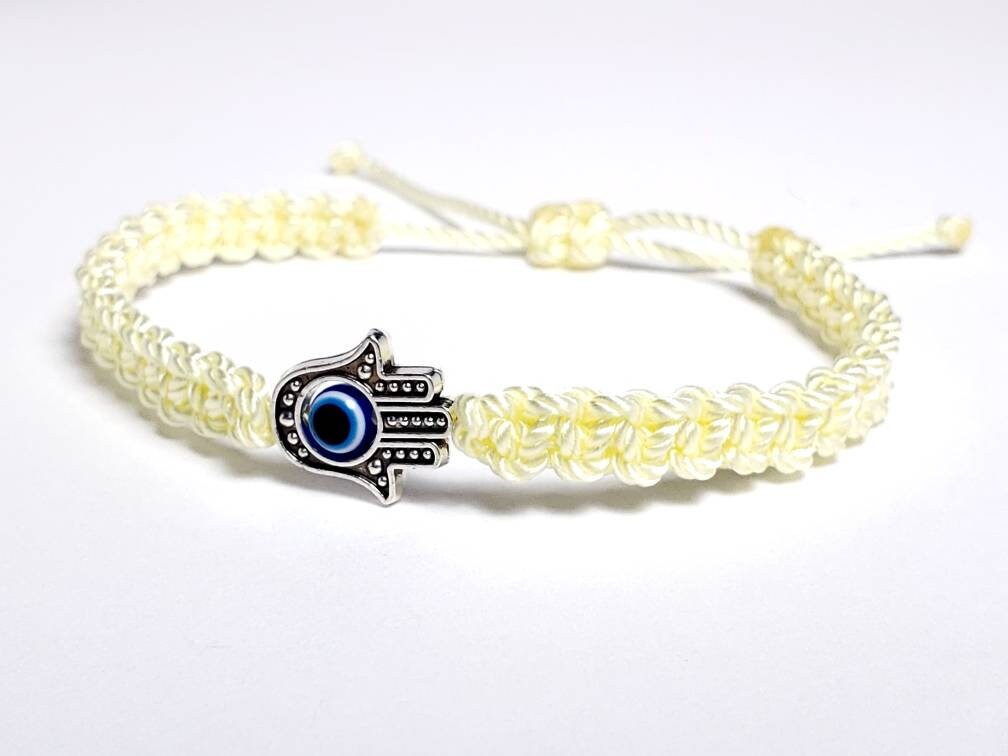 Hamsa hand light yellow string bracelet, for happiness, luck, health, and good fortune, new. good luck and evil eye charm for man and woman