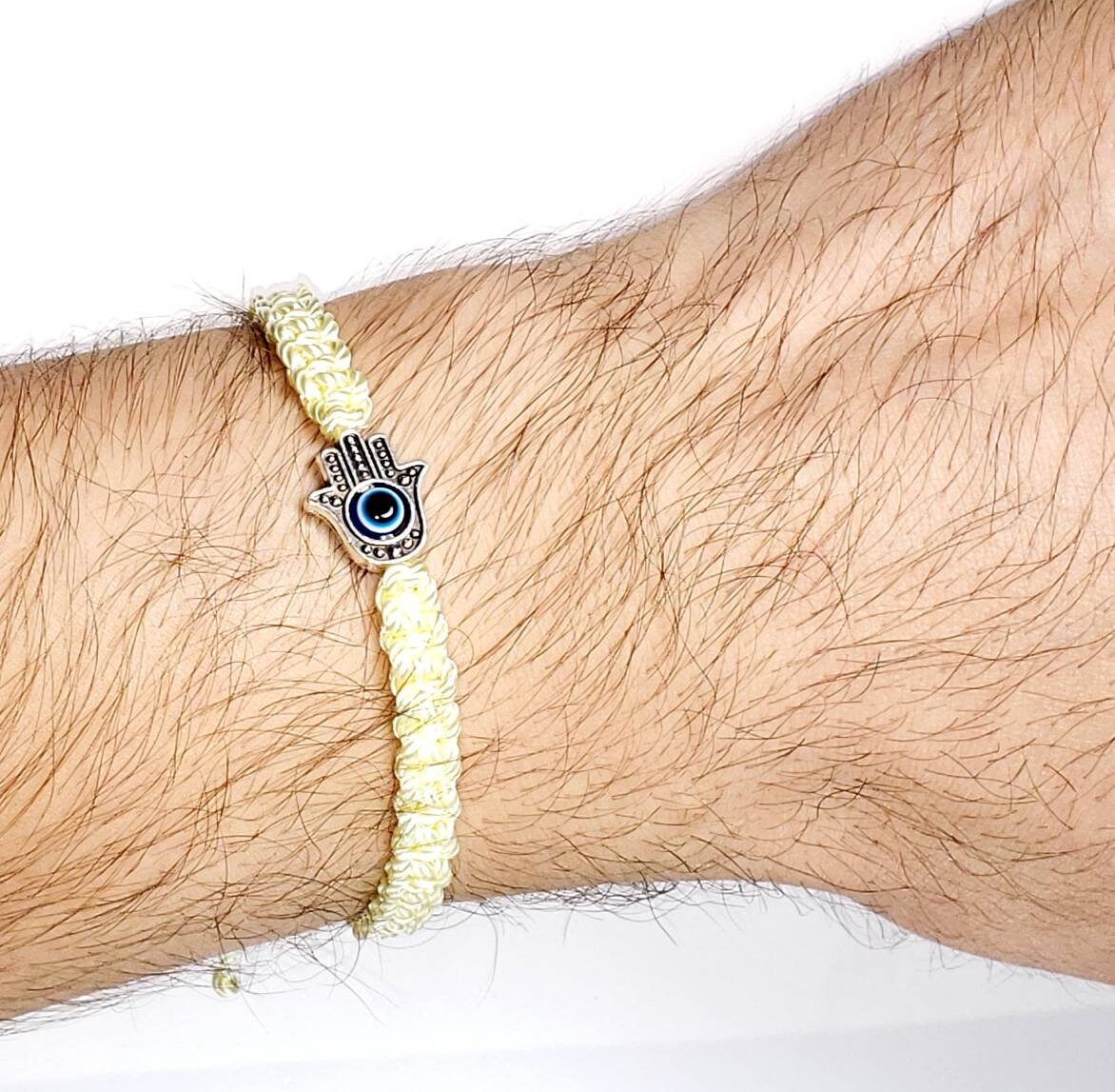 Hamsa hand light yellow string bracelet, for happiness, luck, health, and good fortune, new. good luck and evil eye charm for man and woman