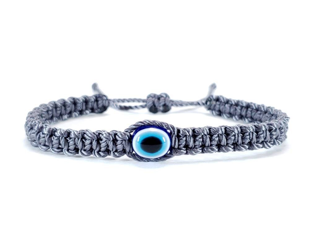 evil eye bracelet, grey string evil eye protection, evil eye amulet wristband, evil eye braided bracelet, brand new adjustable