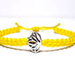 Lotus flower bracelet, yellow string braided bracelet, silver color lotus flower charm, new, adjustable for man & woman