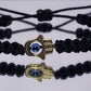 Hamsa hand bracelet with an evil eye for protection & good luck, braided black string wristband with a gold color hamsa hand adjustable