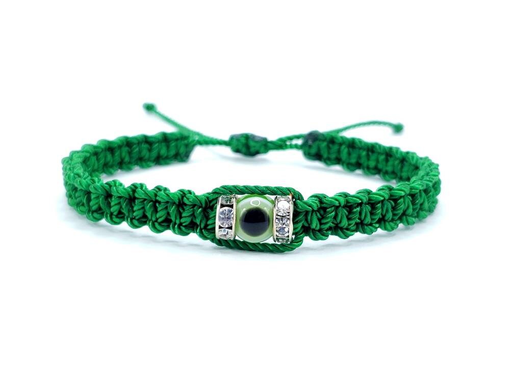 evil eye bracelet, green string evil eye wristband, braided evil eye protection bracelet, adjustable, for man and woman, new