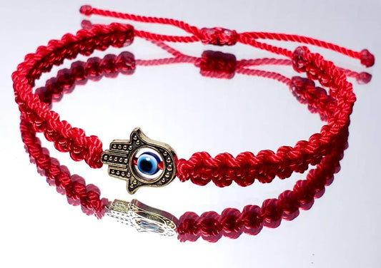 Hamsa Hand bracelet with an evil eye for protection and good luck braided red string wristband with a gold color hamsa hand, for man & woman