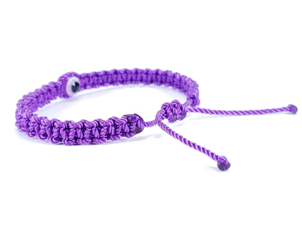 evil eye bracelet, purple string, evil eye wristband, braided evil eye protection bracelet, adjustable for man and woman