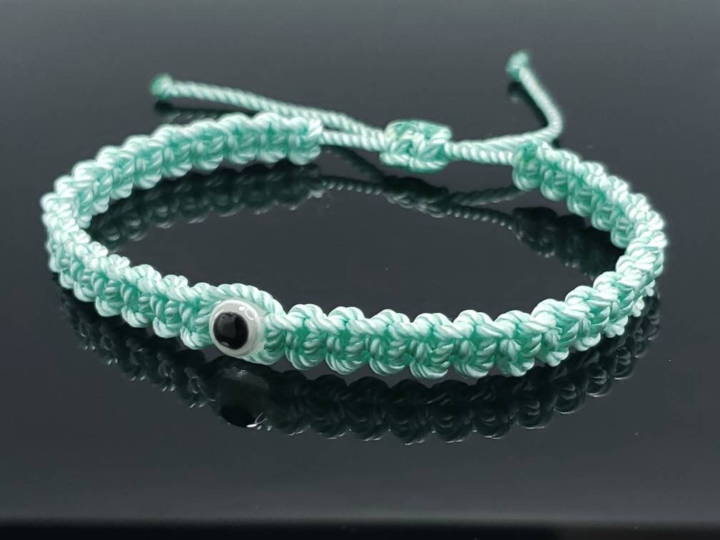 evil eye bracelet, teal color string, evil eye wristband, braided evil eye protection bracelet, adjustable, good luck charm for man & woman