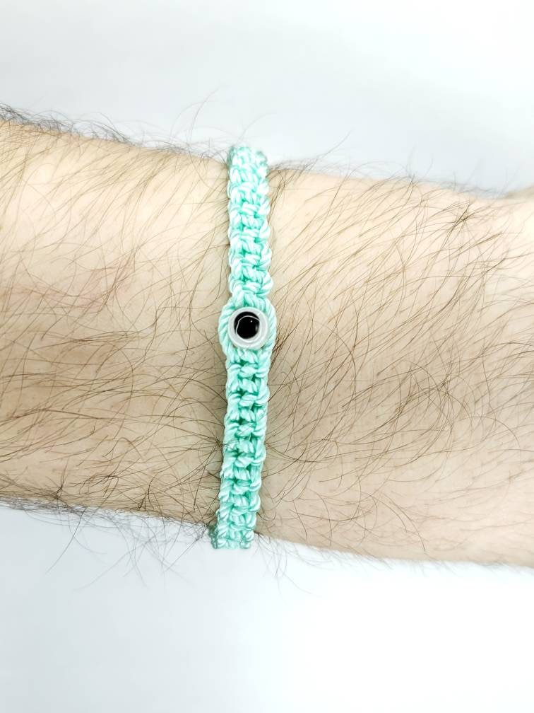 evil eye bracelet, teal color string, evil eye wristband, braided evil eye protection bracelet, adjustable, good luck charm for man & woman