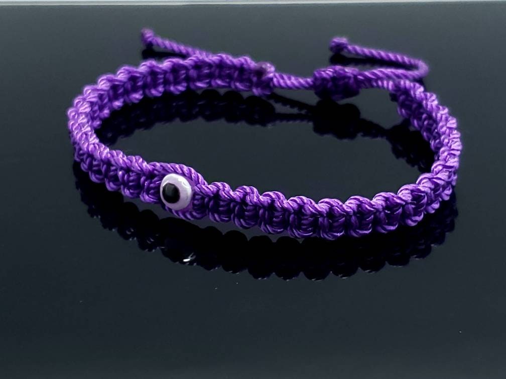 evil eye bracelet purple color string, evil eye wristband, braided evil eye protection bracelet, adjustable, good luck charm for man & woman