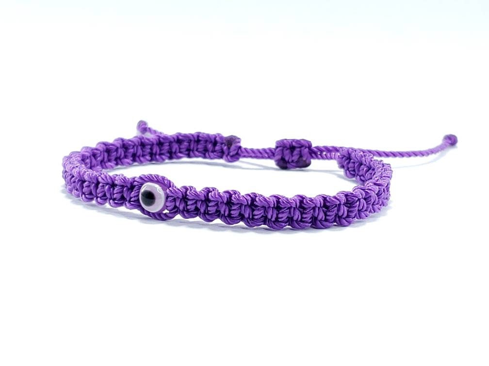 evil eye bracelet purple color string, evil eye wristband, braided evil eye protection bracelet, adjustable, good luck charm for man & woman