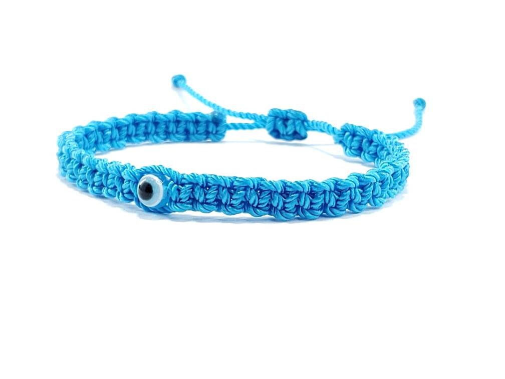 evil eye bracelet, blue string, evil eye wristband, braided evil eye protection bracelet, adjustable, good luck charm for man & woman