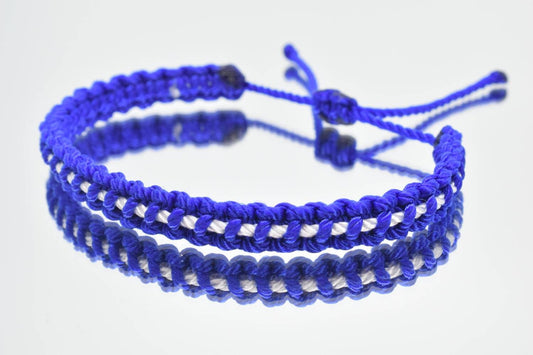 Blue bracelet with a white line -braided bracelet -support wristband -braided blue with white bracelet -new -adjustable for man and woman