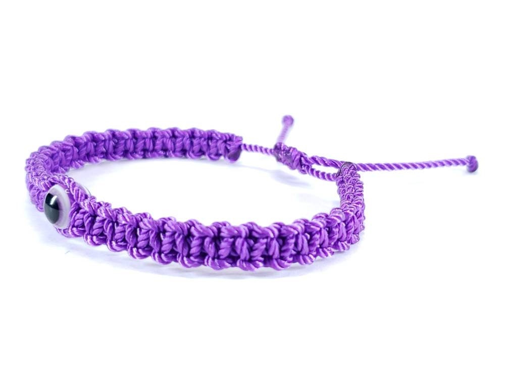 evil eye bracelet, purple string, evil eye wristband, braided evil eye protection bracelet, adjustable for man and woman