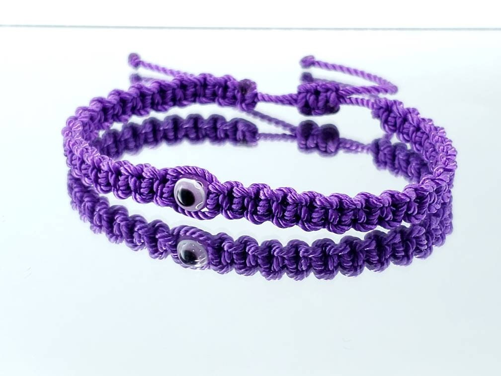 evil eye bracelet purple color string, evil eye wristband, braided evil eye protection bracelet, adjustable, good luck charm for man & woman