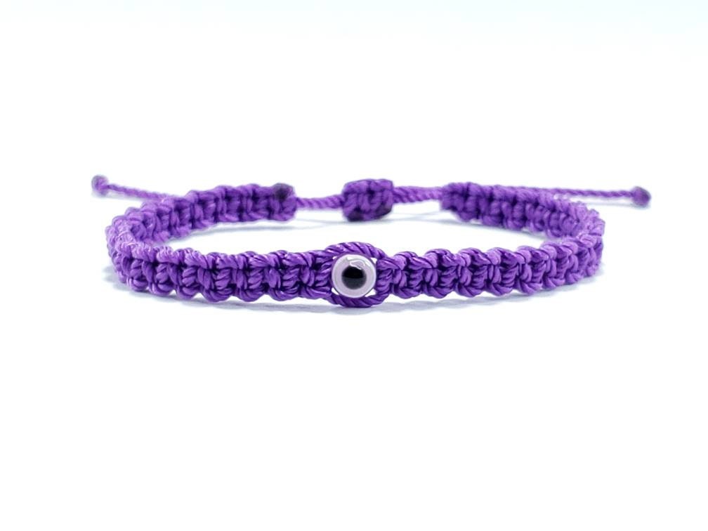 evil eye bracelet purple color string, evil eye wristband, braided evil eye protection bracelet, adjustable, good luck charm for man & woman