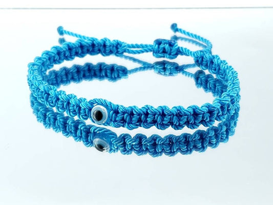 evil eye bracelet, blue string, evil eye wristband, braided evil eye protection bracelet, adjustable, good luck charm for man & woman