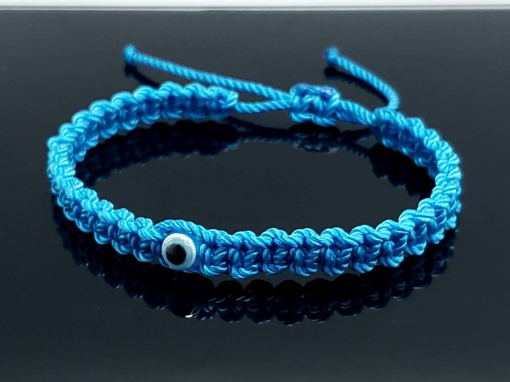 evil eye bracelet, blue string, evil eye wristband, braided evil eye protection bracelet, adjustable, good luck charm for man & woman