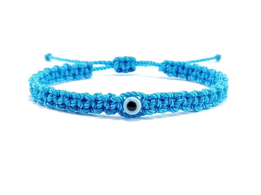 evil eye bracelet, blue string, evil eye wristband, braided evil eye protection bracelet, adjustable, good luck charm for man & woman