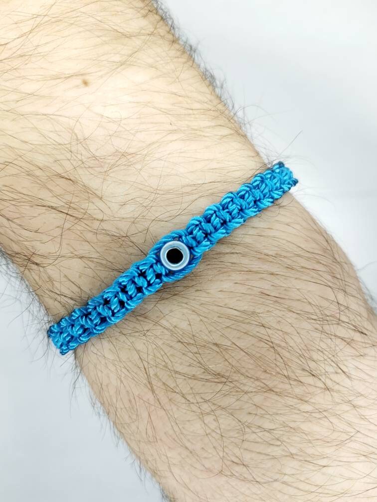 evil eye bracelet, blue string, evil eye wristband, braided evil eye protection bracelet, adjustable, good luck charm for man & woman