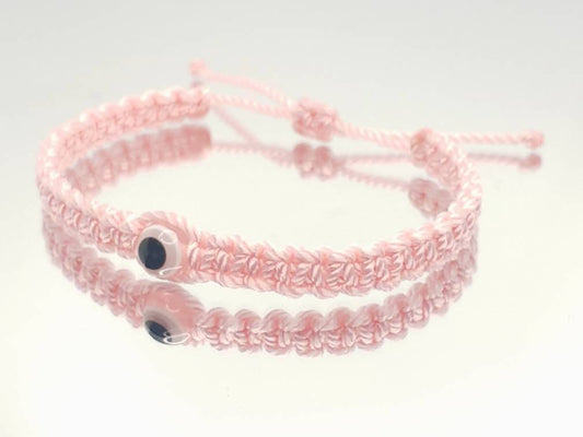 evil eye bracelet, soft pink, evil eye wristband, braided evil eye protection bracelet, good luck charm wristband, adjustable