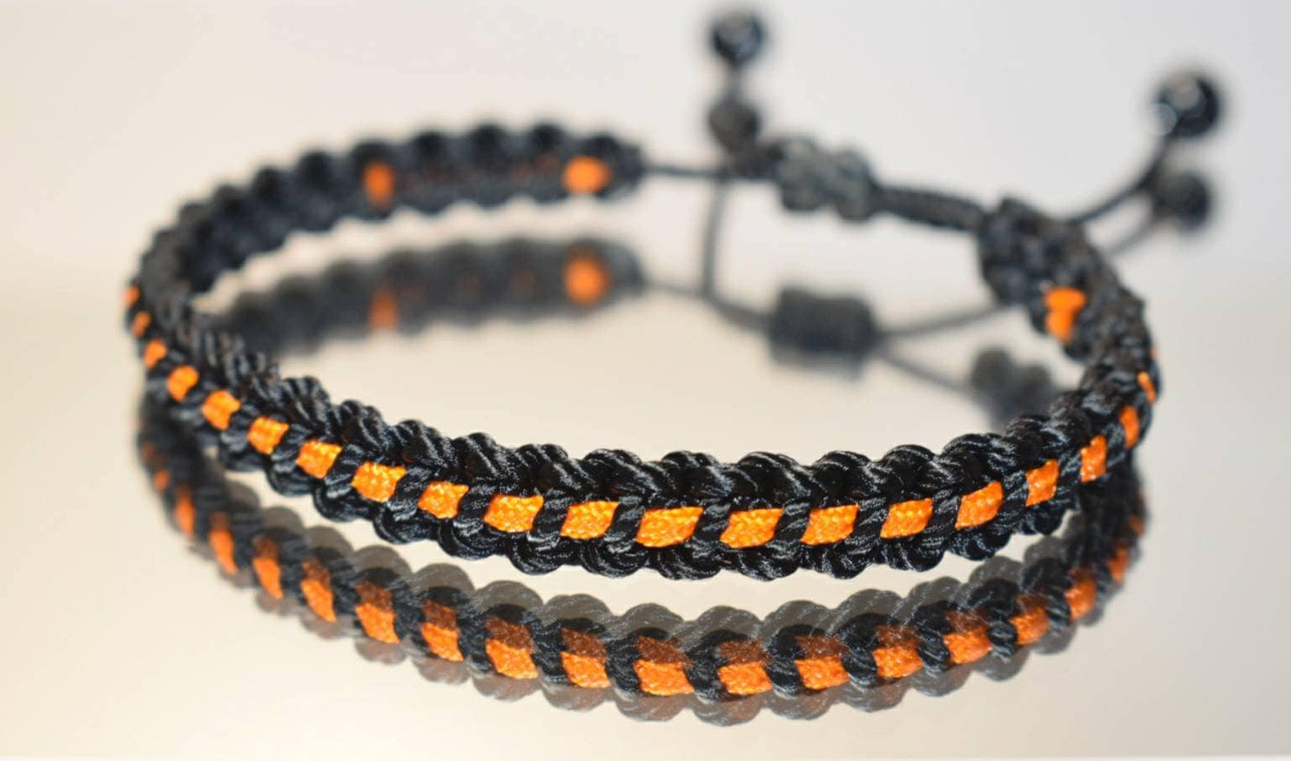 Black with orange line bracelet -Black braided bracelet with a  thin orange Line, adjustable wristband -new -handmade awareness  bracelet