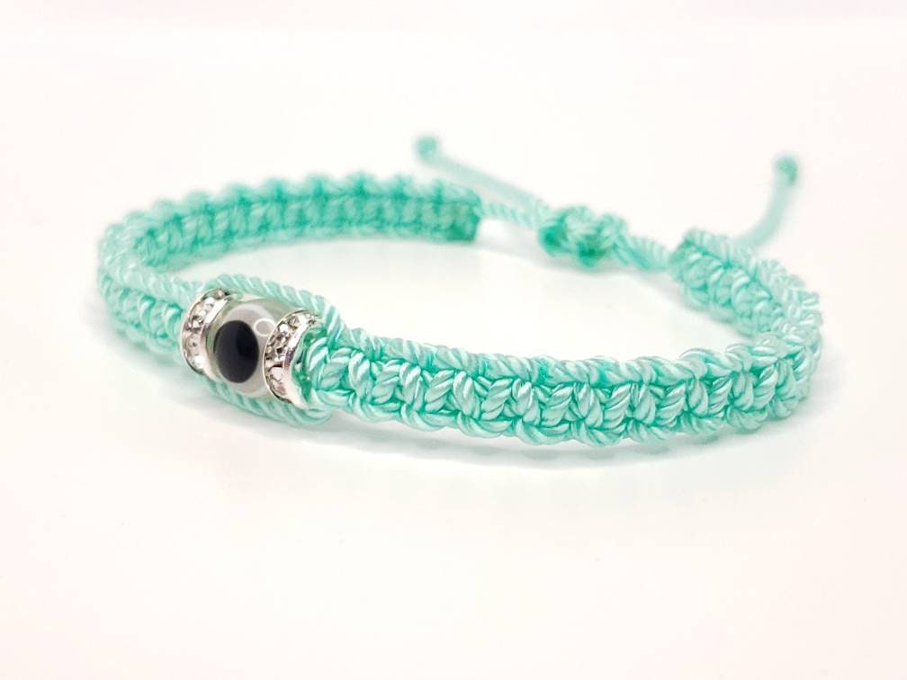 evil eye bracelet, beautiful teal color string evil eye wristband, braided evil eye protection bracelet, good luck wristband adjustable