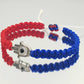 Hamsa hand blue red & white string bracelet for happiness luck health and good fortune. good luck wristband evil eye charm, USA patriotic