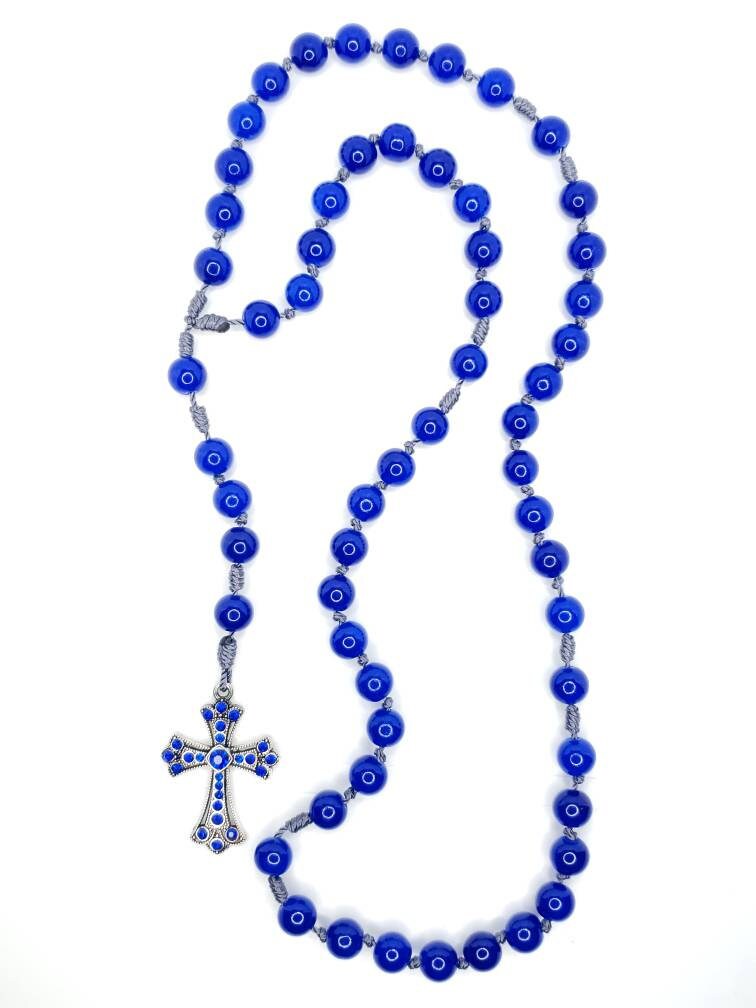 Beautiful Rosary necklace, blue beads rosary, braided rosary necklace for man and woman