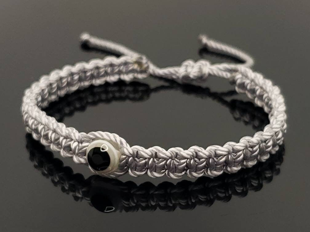 evil eye bracelet, silver string evil eye wristband, braided evil eye protection bracelet, good luck wristband adjustable for man and woman