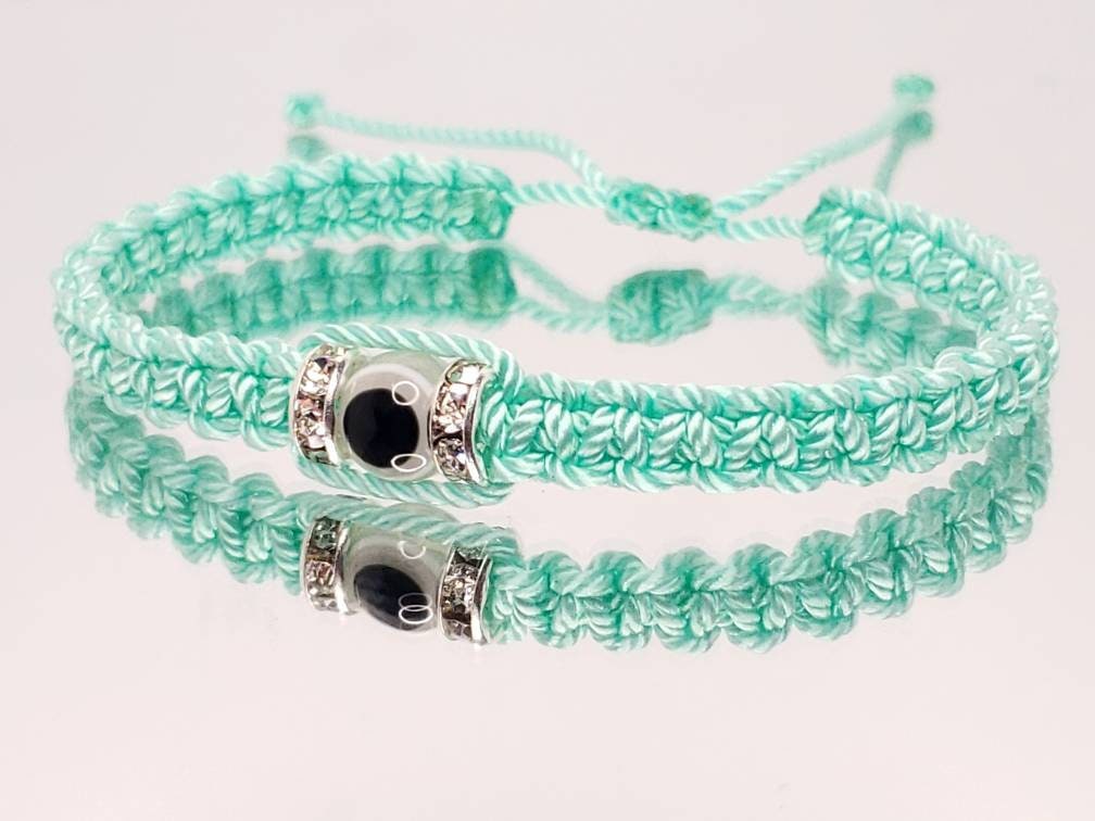 evil eye bracelet, beautiful teal color string evil eye wristband, braided evil eye protection bracelet, good luck wristband adjustable