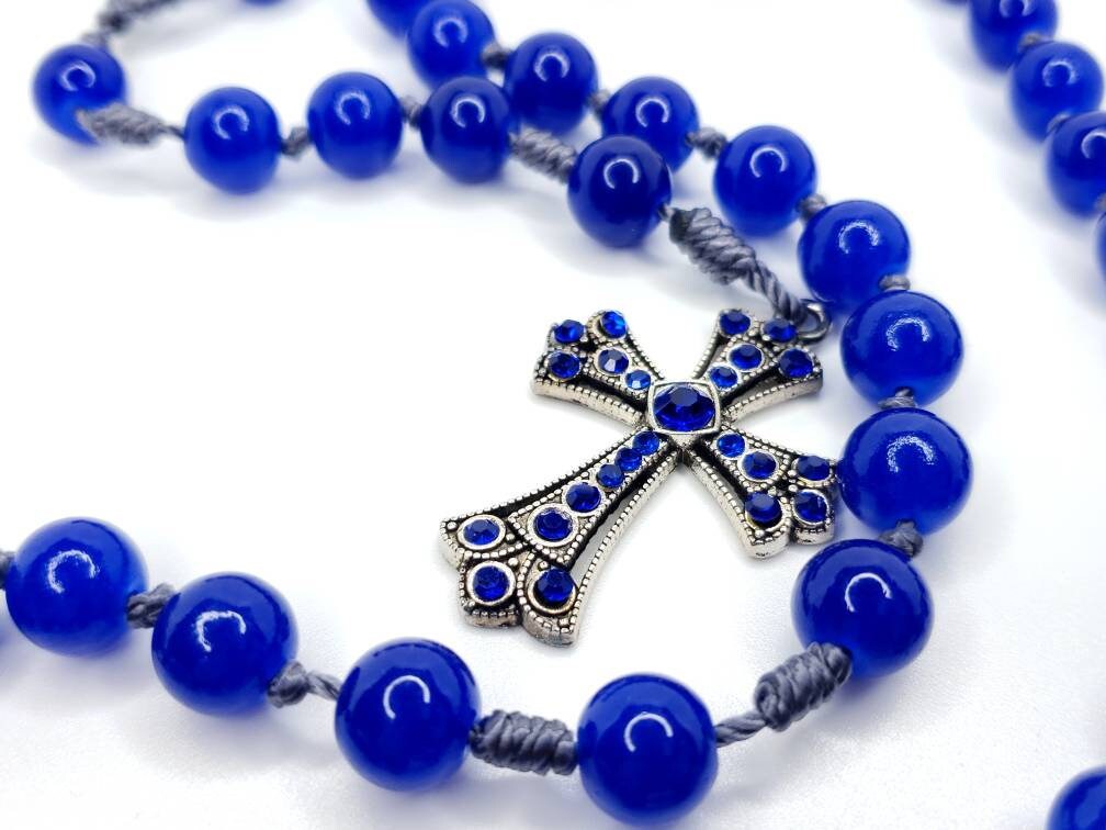 Beautiful Rosary necklace, blue beads rosary, braided rosary necklace for man and woman