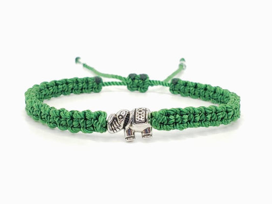 Elephant bracelet, emerald green string bracelet with an elephant charm for good luck, adjustable, green string bracelet for man and woman