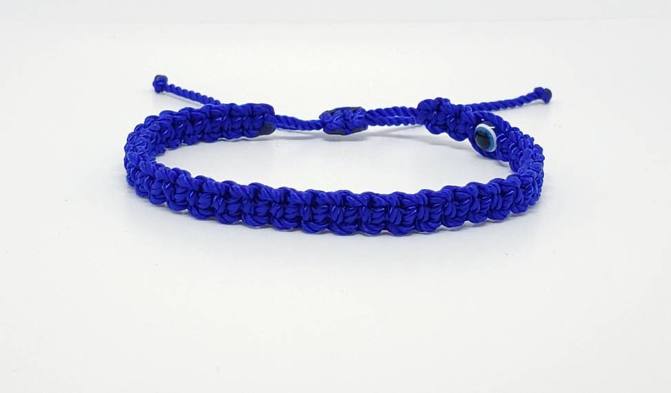 Blue bracelet, evil eye protection amulet, blue string wristband, evil eye adjustable unisex bracelet,  blue beaded bracelet