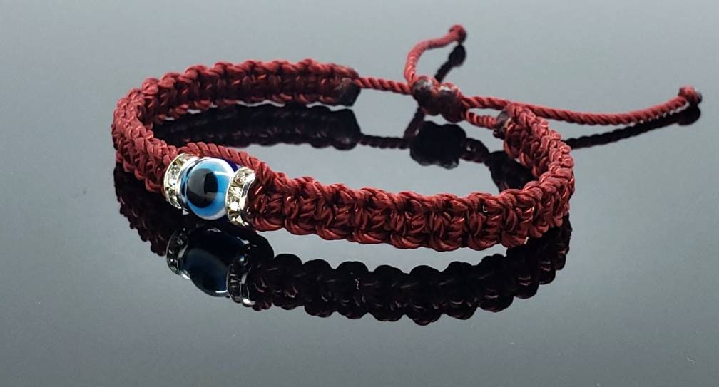 Evil eye amulet, burgundy good luck bracelet, good luck burgundy string wristband, evil eye protection, good luck charm, adjustable