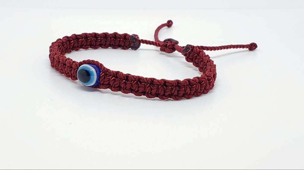 Evil eye amulet, good luck bracelet, good luck burgundy string wristband, evil eye protection, good luck charm, adjustable for man & woman