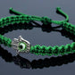 Hamsa Hand money bracelet with an evil eye for protection & good luck braided green string money wristband with a silver color hamsa hand