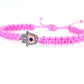 Hamsa Hand neon pink bracelet with an evil eye for protection & good luck braided neon pink string wristband with a silver color hamsa hand