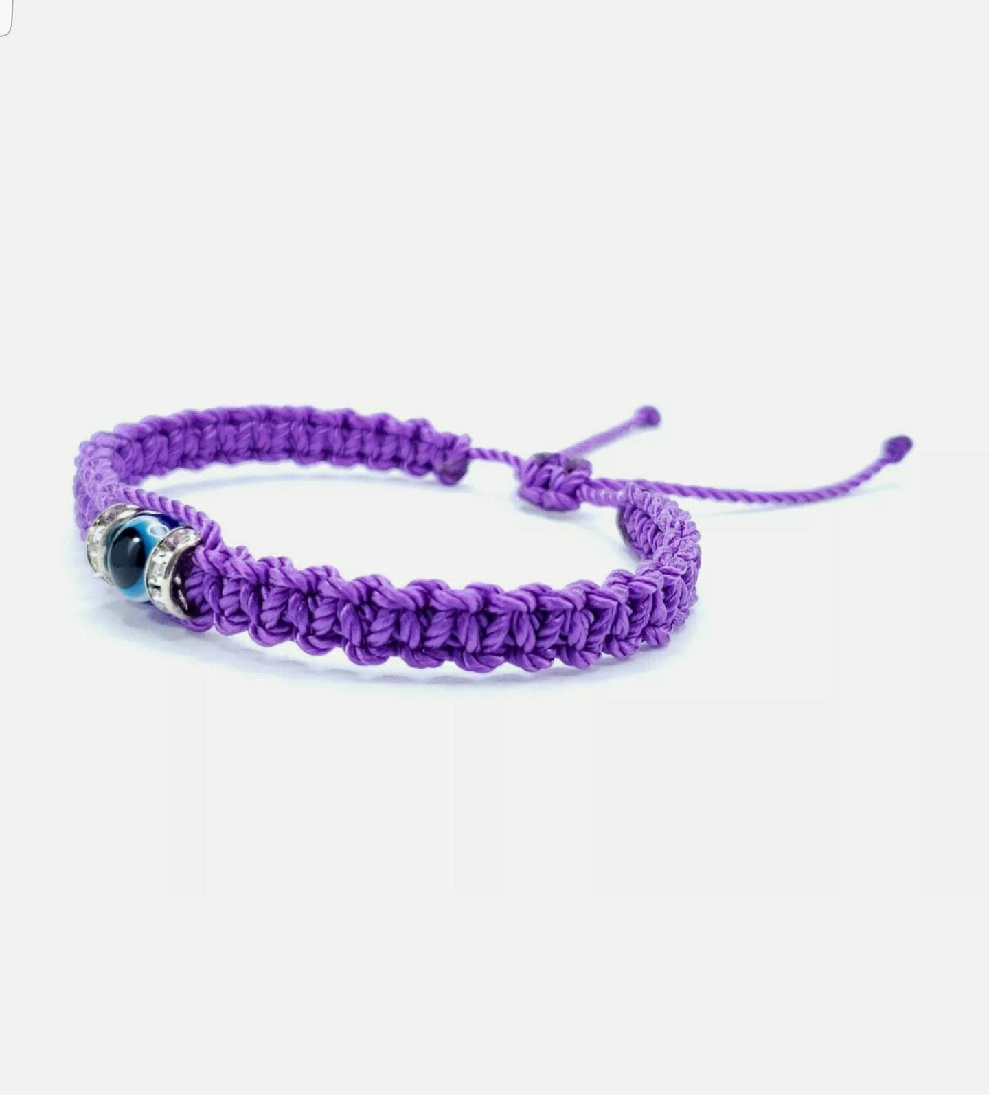 evil eye bracelet, evil eye protection, evil eye amulet, purple string braided bracelet, brand new, adjustable