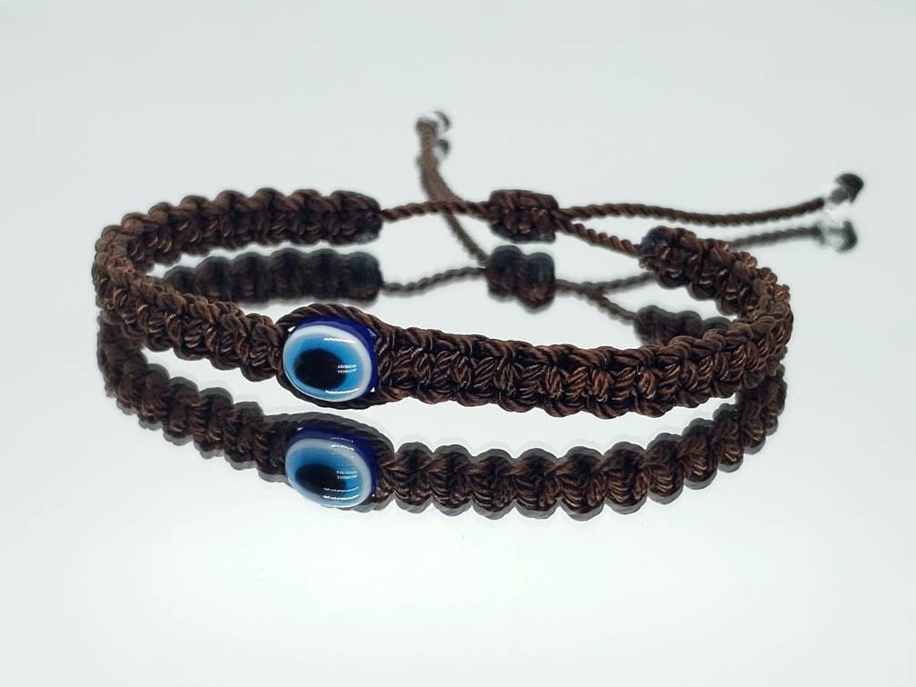 Evil eye amulet, good luck bracelet, good luck brown string wristband evil eye protection & good luck charm, adjustable, for man and woman