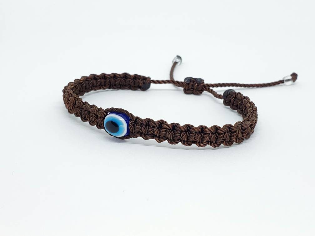 Evil eye amulet, good luck bracelet, good luck brown string wristband evil eye protection & good luck charm, adjustable, for man and woman