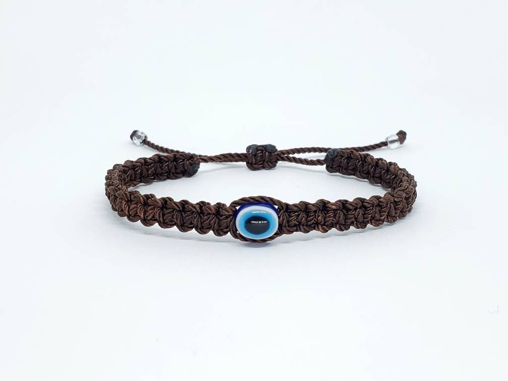 Evil eye amulet, good luck bracelet, good luck brown string wristband evil eye protection & good luck charm, adjustable, for man and woman