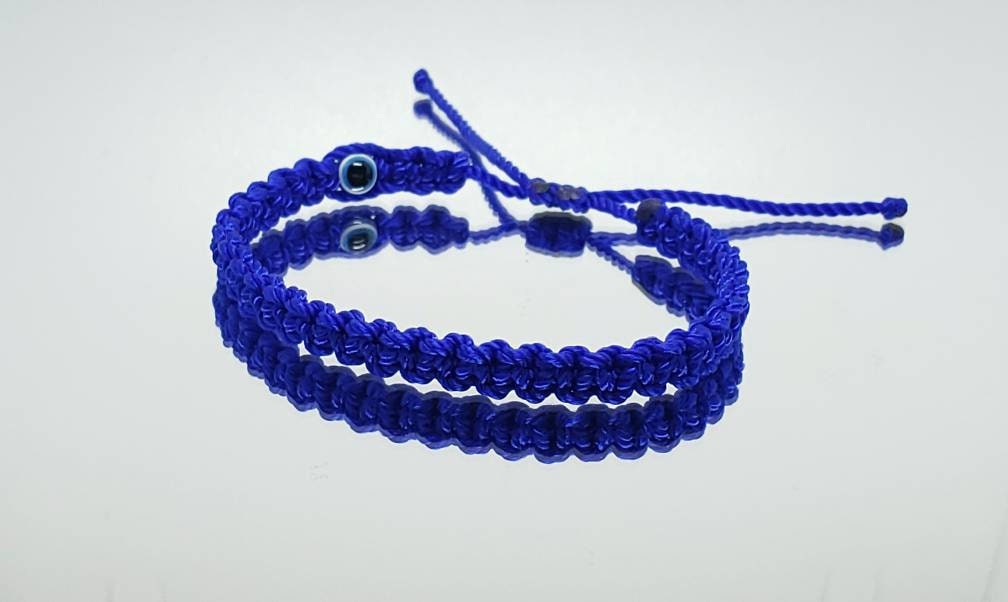 Blue bracelet, evil eye protection amulet, blue string wristband, evil eye adjustable unisex bracelet,  blue beaded bracelet