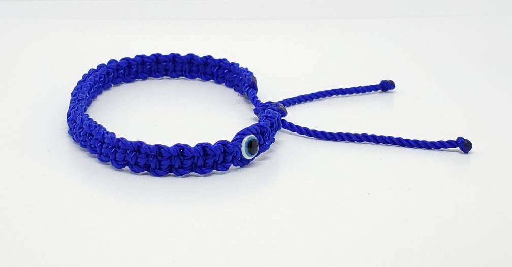 Blue bracelet, evil eye protection amulet, blue string wristband, evil eye adjustable unisex bracelet,  blue beaded bracelet