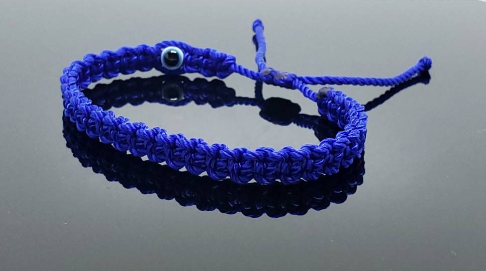 Blue bracelet, evil eye protection amulet, blue string wristband, evil eye adjustable unisex bracelet,  blue beaded bracelet