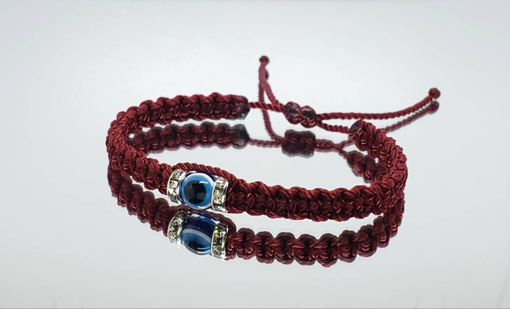 Evil eye amulet, burgundy good luck bracelet, good luck burgundy string wristband, evil eye protection, good luck charm, adjustable