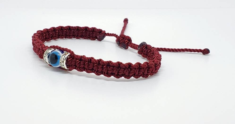 Evil eye amulet, burgundy good luck bracelet, good luck burgundy string wristband, evil eye protection, good luck charm, adjustable