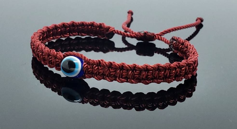 Evil eye amulet, good luck bracelet, good luck burgundy string wristband, evil eye protection, good luck charm, adjustable for man & woman