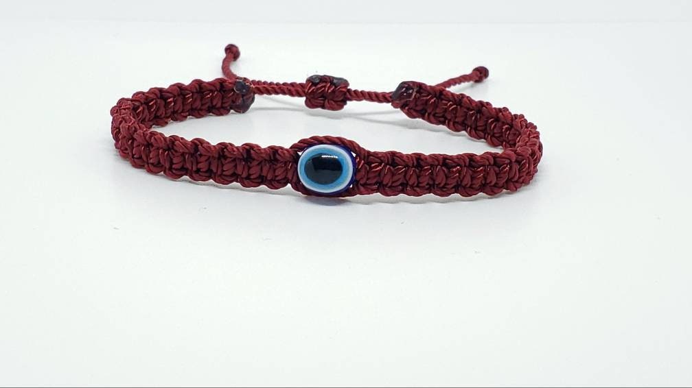 Evil eye amulet, good luck bracelet, good luck burgundy string wristband, evil eye protection, good luck charm, adjustable for man & woman