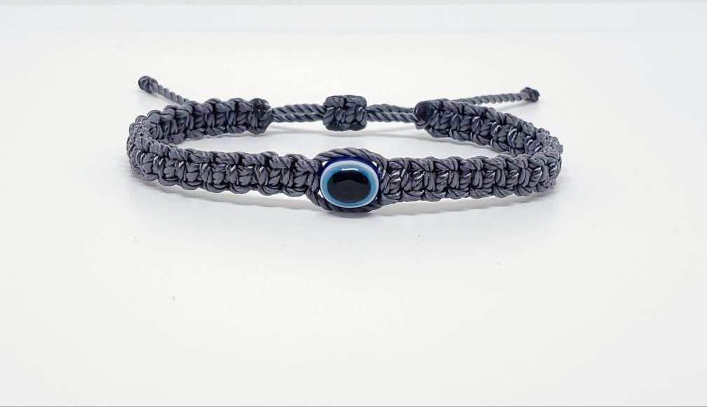 evil eye bracelet, grey string evil eye protection, evil eye amulet wristband, evil eye braided bracelet, brand new adjustable